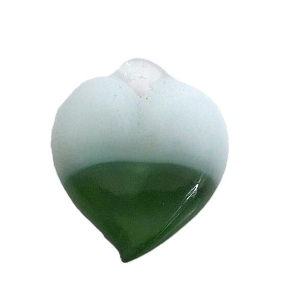 Unknown Jewelry - Vintage White & Green Fused Glass Heart Pendant Two Tone Handmade Love Charm